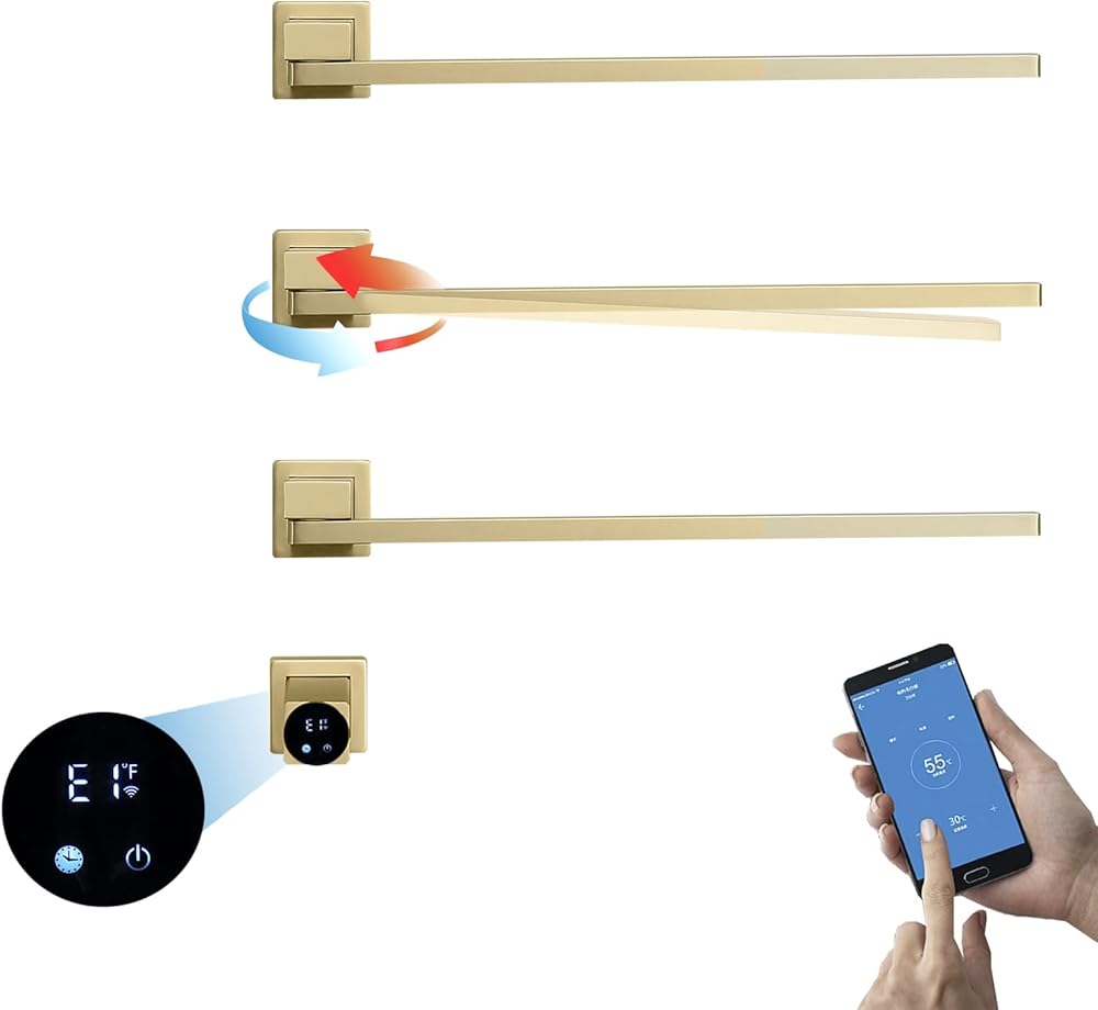 Heated Towel Rack, Digital Display Towel Warmer 180° Swivel Radiator Towel Rail WiFi Control Electric Towel Rail Timer 1-24H, 115°F—145°F Concealed 66W Heated Towel Rack for Bathroom