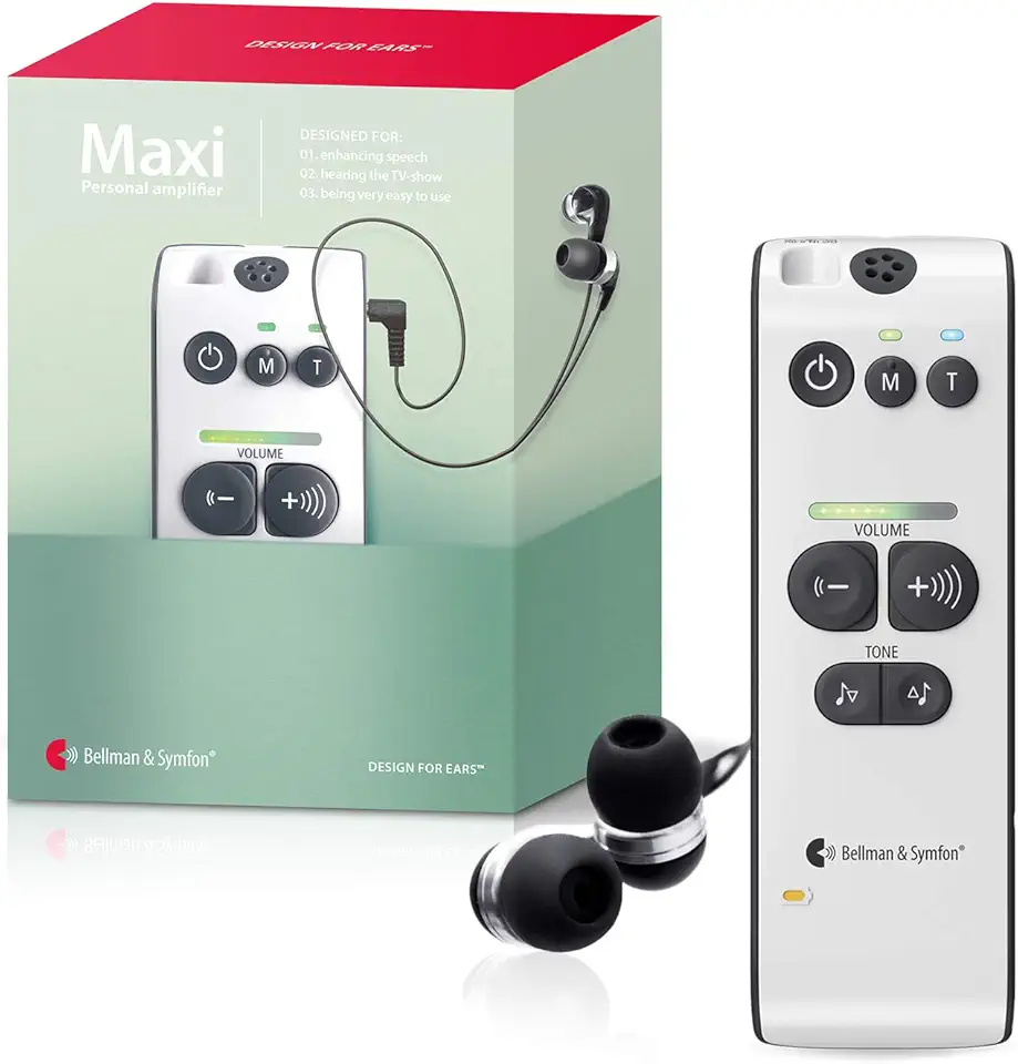 Bellman & Symfon Maxi Classic Hearing Amplifier with Earbuds - Assistive Listening Devices with Noise Reduction - Digital Hearing Amplifiers for Seniors - Listen to Conversations with Clear Sound