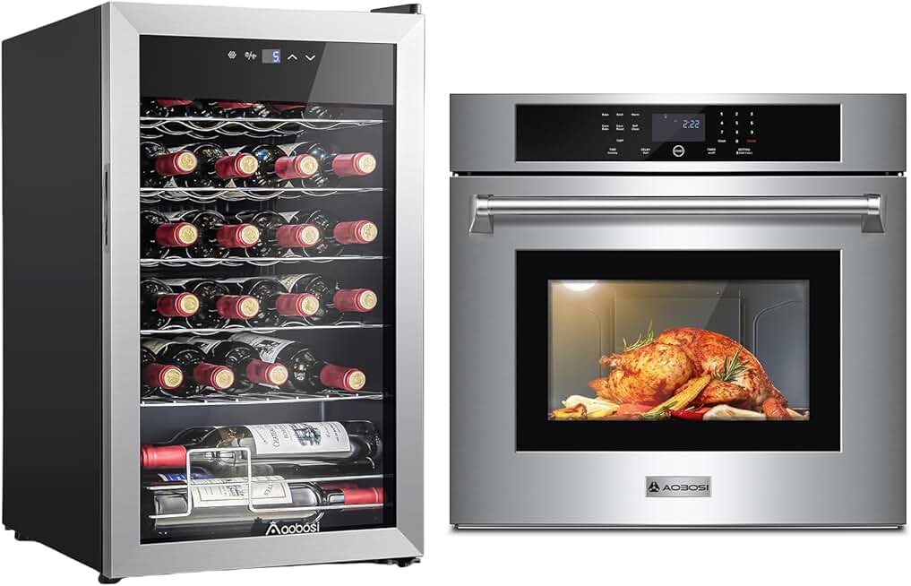 AAOBOSI Wall Oven 30 inch Single Wall Ovens Electric Built-in Convection Oven, 3800W, 4.8 Cu. Ft., Wine Fridge, 24 Bottle Wine Cooler 46-66℉ Beverage Wine Refrigerator, Glass Door Free Standing