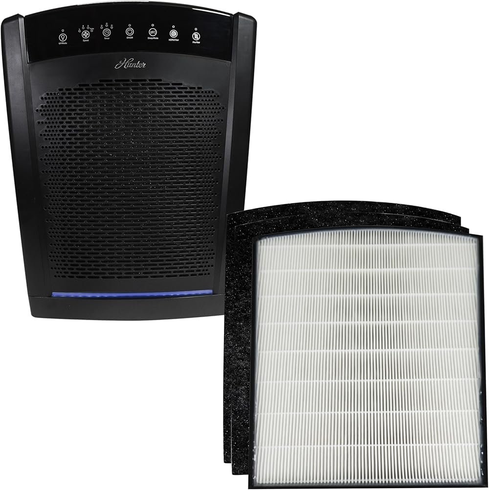 Hunter HP850UV Large Multi-Room Air Purifier Value Pack with True HEPA Filter for Allergies, UVC Germicidal Light, Removes 99.97% of Pollutants, Black