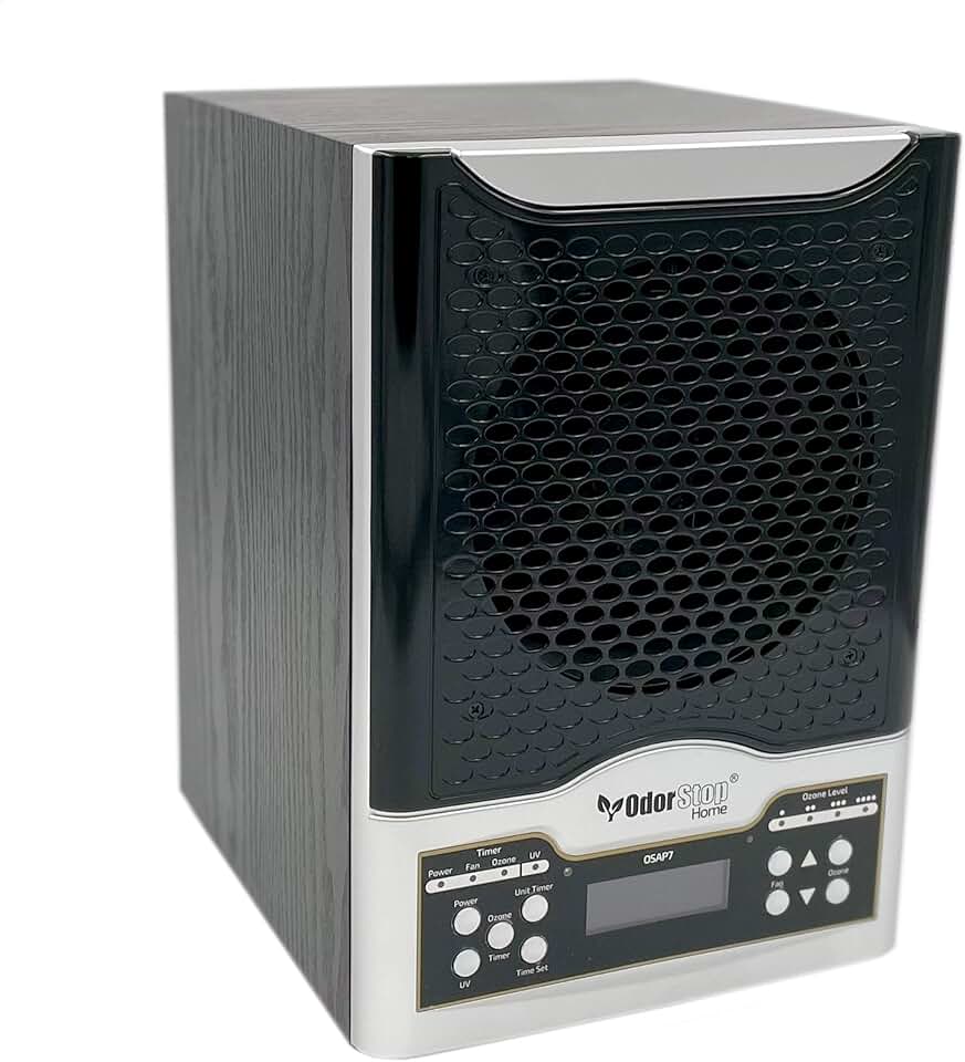 OdorStop OSAP7-7-in-1 HEPA Air Purifier/Ozone Generator with UV, Active Carbon, TiO2, Ionizer, 3 Ozone Plates and Remote Control