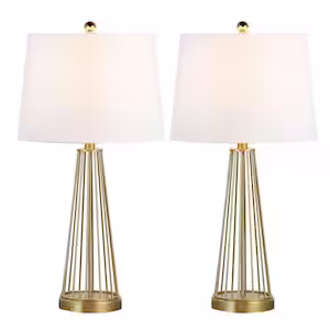 Maxax Detroit 27 in. Brass Table Lamp Set With White Shade (Set of 2)