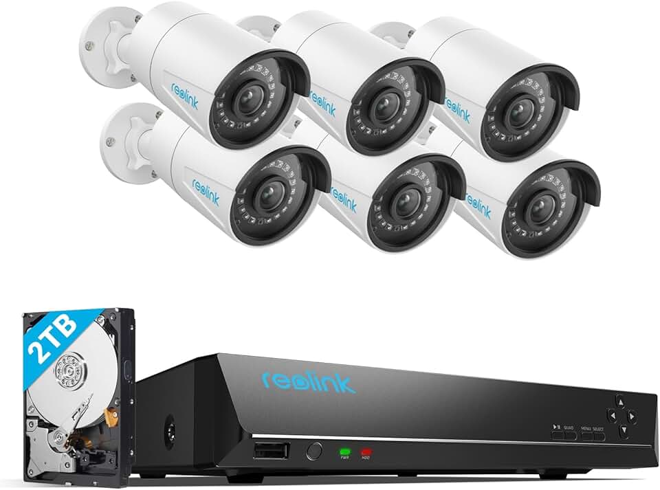 REOLINK 8CH 5MP Home Security Camera System, 6pcs Wired 5MP Outdoor PoE IP Cameras with Person Vehicle Detection, 8MP 8CH NVR with 2TB HDD for 24-7 Recording, RLK8-410B6-5MP
