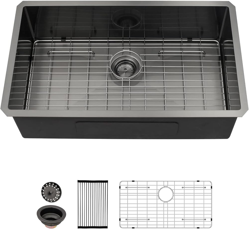 33 Undermount Sink Gunmetal Black - Lofeyo 33x19 Inch Kitchen Sink Gunmetal Black Stainless Steel 16 Gauge Single Bowl Under Counter Kitchen Sinks Basin