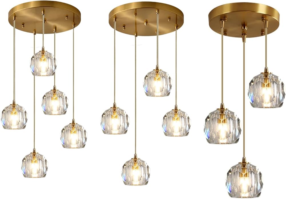 Multi Cluster Pendant Lighting Crystal Chandelier Gold Hanging Pendant Light Fixture Mid Century Modern Multi Light Pendant Lighting for Dining Room Kitchen Island Bedroom