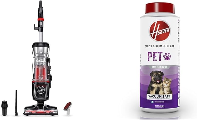 Hoover MaxLife Pro Pet Swivel Bagless Upright Vacuum Cleaner, for Carpet & Hard Floors, Perfect for Pets, UH74220PC + 32 oz Pet Carpet & Room Refresher, Carpet Powder, Mountain Breeze Scent, AH31211