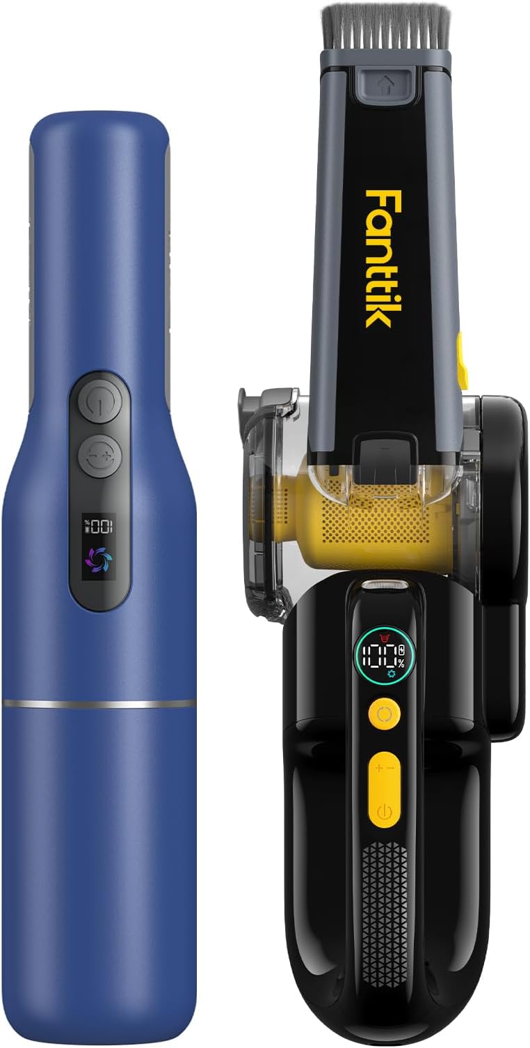 Fanttik V7 Pocket Cordless Car Vacuum, 11000Pa Powerful Suction V10 Apex Pivoting Car Vacuum Cordless, 17000Pa/50AW, 2.5H Fast Charge