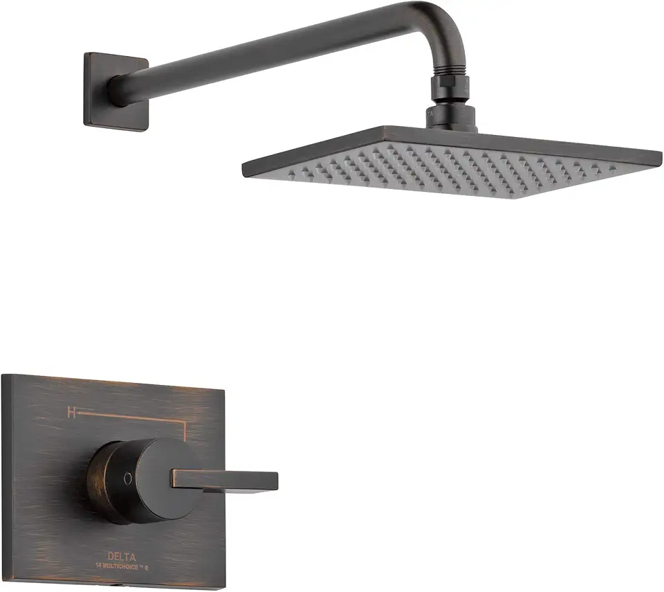 Delta Faucet Vero 14 Series Single-Function Shower Faucet Set, Rain Shower Head, Oil Rubbed Bronze Shower Faucet, Delta Shower Trim Kit, Venetian Bronze T14253-RB-WE (Valve Not Included)