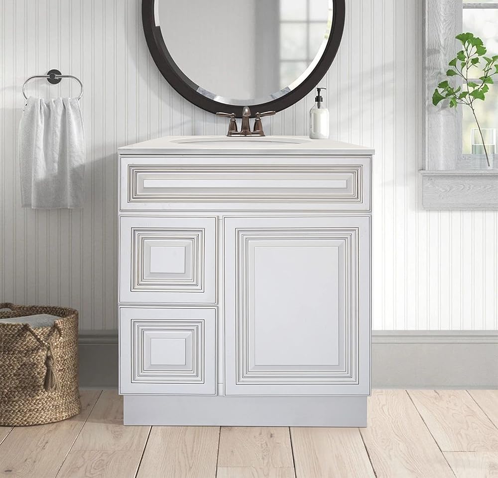 Antique White Sink Base Bathroom Vanity with Drawers 30