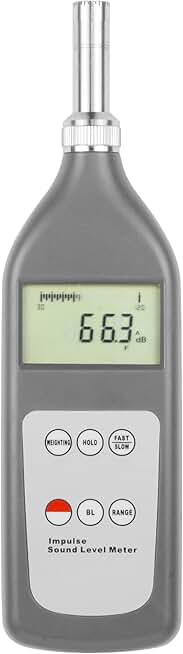 Impulse Sound Level Meter Tester Decibel Audio Meter Tester Noise Level Meter Measure Device with Fast(F) Slow(S) Impulse(I) Time Weighting Range 25dB(A) to 130dB(A)