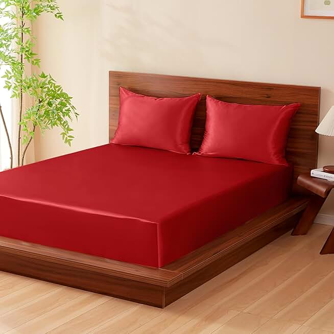 THXSILK 100% Mulberry Silk Bed Sheet Set - 3pcs Pure Silk Sheet Set - 16