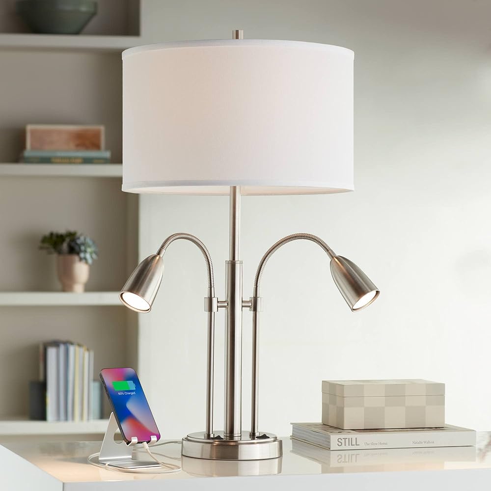 Possini Euro Design Wagner Modern Table Lamp with USB Charging Port LED Gooseneck Lights 29.75