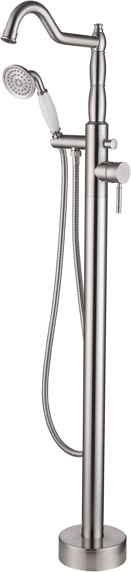 Free Standing Tub Faucet Brushed Nickel, Brass Freestanding Bathtub Faucet, Stylish Tub Filler Stand Alone Clawfoot Tub faucet Tub Fillers Floor Mounted Tub Filler with Rotate Handheld