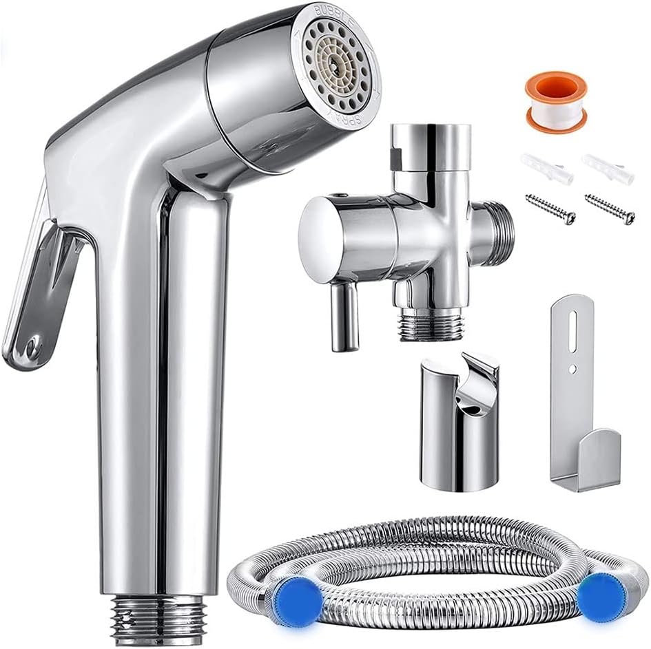 Toilet Hand Bidet Faucet Bathroom Shower Sprayer 1.2M Hose Tank Hooked Holder Easy Install for Women's Protection(Black)