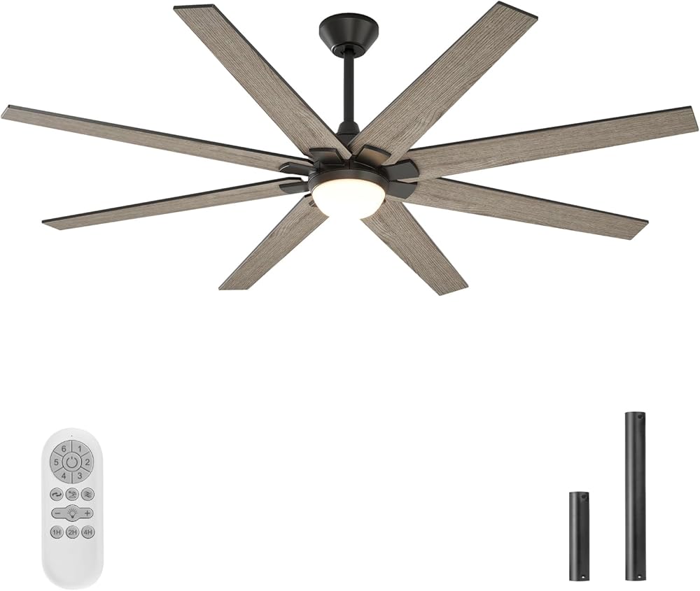 warmiplanet Ceiling Fan with Lights Remote Control, 72-Inch, DC Motor,6 Speed, Frosted Glass, 8 Blades, 3 Color Dimmable LED Light