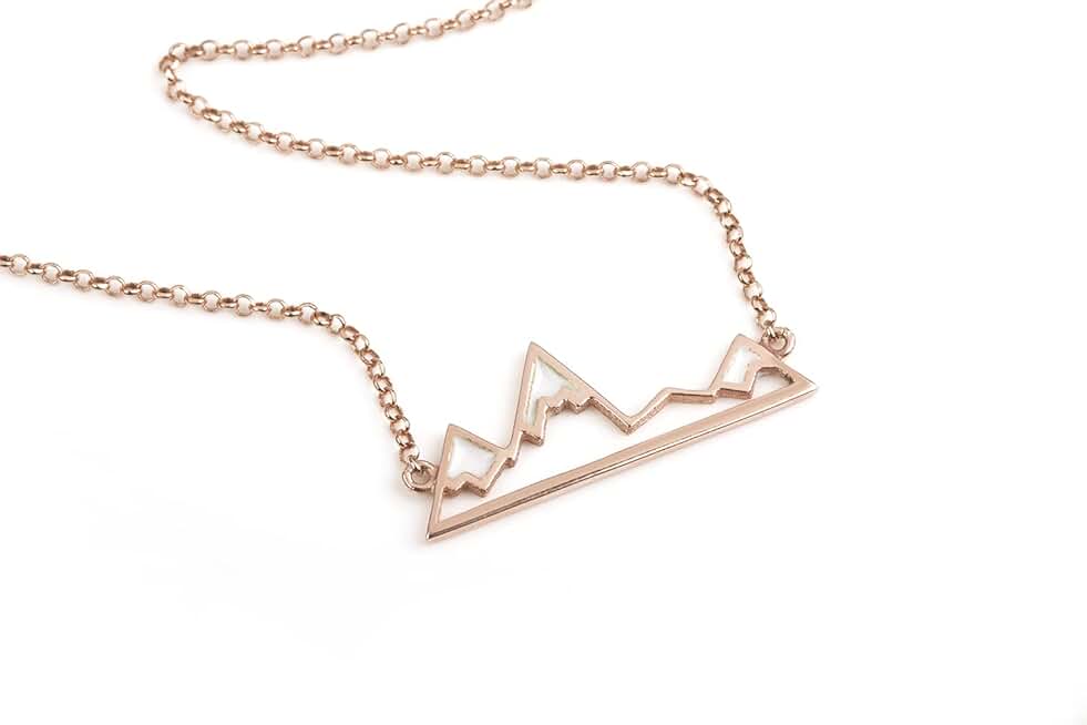 Solid Gold Mountain necklace, enamel pendant outdoors, mountain snow jewelry, gold and enamel, avant garde jewelry colorful, mountain top necklace, chic pendant for climbing lover 0.003
