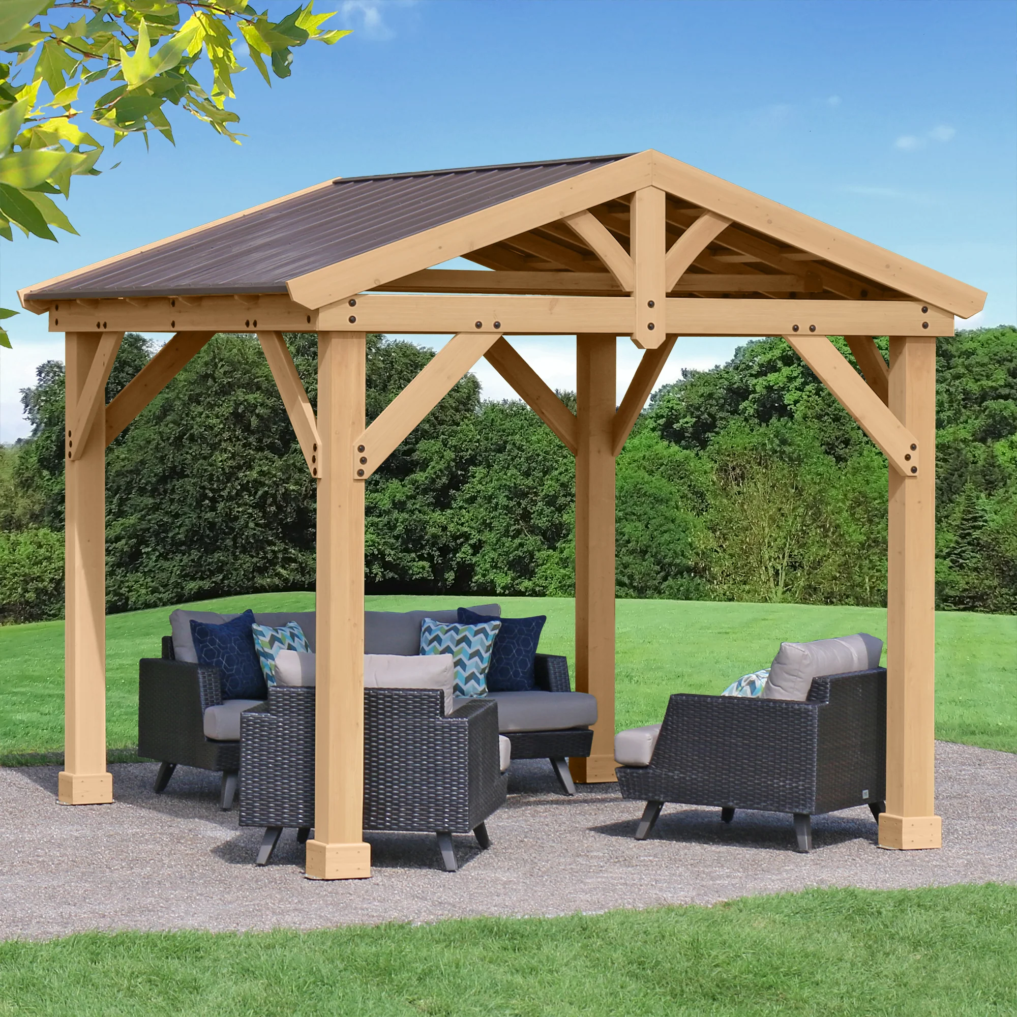Yardistry Meridian Cedar 10 x 10 Pavilion with Aluminum Roof