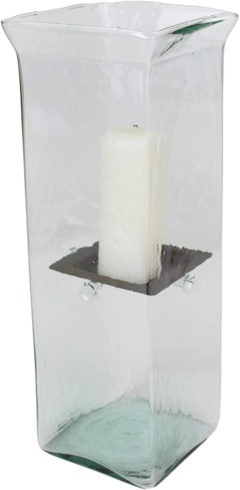 Modern Large Square 19 Inch Glass Slab Candle Holder Hurricane Pillar Votive
