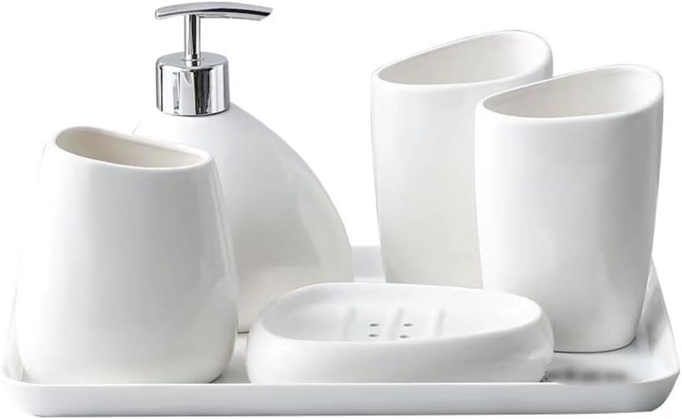 DGSEFD-23 White Ceramic Toiletry Set Hotel Toiletries Dispenser Lotion Bottle Mouthwash Cup Toothbrush Holder