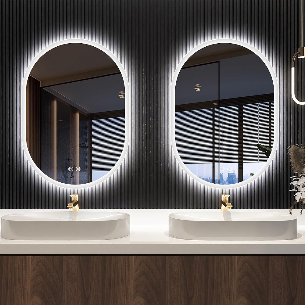 2pcs 28x20 inch Oval-Led-Bathroom-Mirror Dimmable Brightness, Lghted-Bathroom-Mirror with Defogger, Touch-Buttons, Lights Color Changing, Vertical and Horizontal