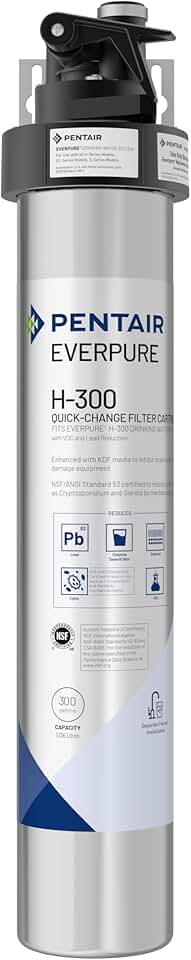 Pentair Everpure H-300 Drinking Water System, EV927076, Includes Filter Head, Filter Cartridge, All Hardware and Connectors, 300 Gallon Capacity, 0.5 Micron
