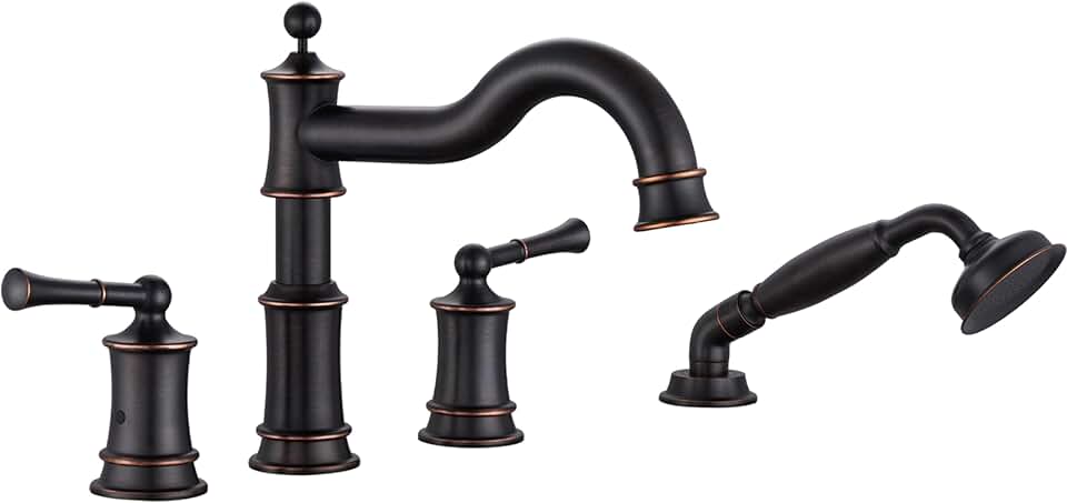 Roman Bathtub Faucet Set W/Handheld Shower 4 Holes Deck Mount Tub Filler With Diverter, 2 Lever Handles Rough-in Valve & Water Supply Lines Included for Bathroom Tub, ORB