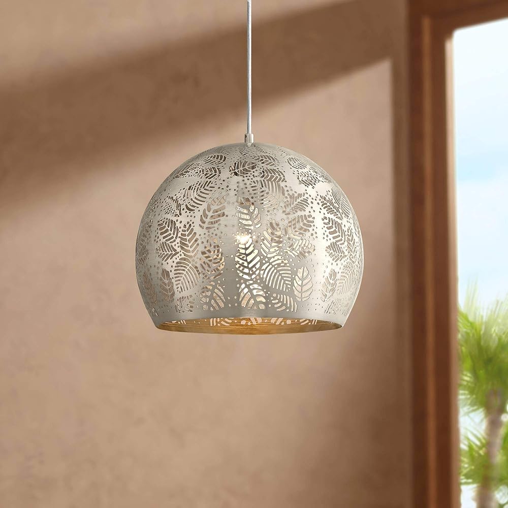 Regency Hill Safi Brushed Nickel Silver Metal Mini Pendant Light 11 3/4