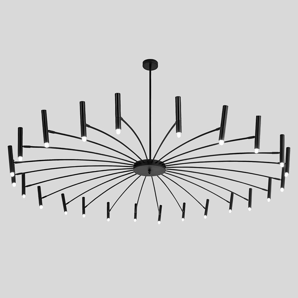 KCO Lighting 24 Lights Black Metal Sputnik Chandelier Mid Century Modern Flush Mount Ceiling Light Fixture Farmhouse Vintage Kitchen Island Sputnik Chandelier Lighting (24-Light)