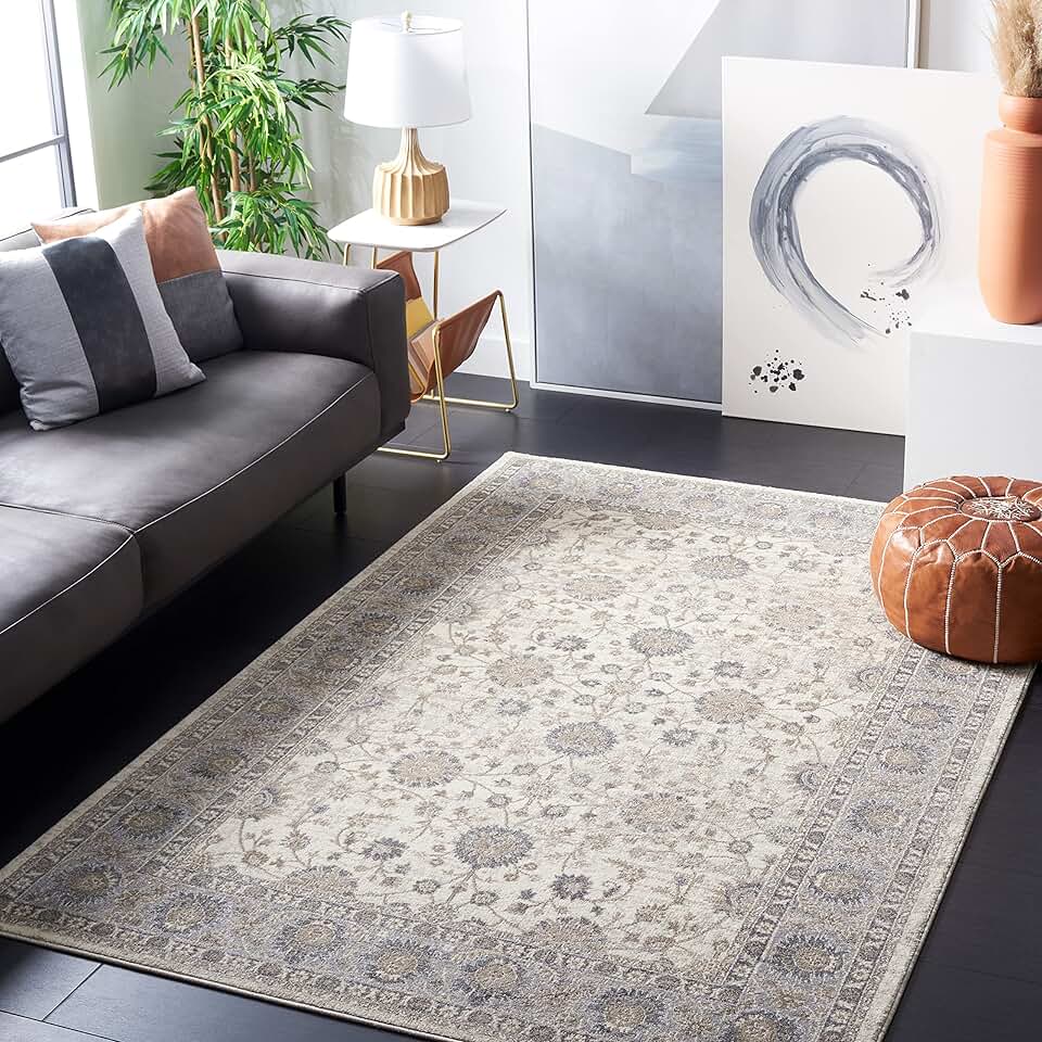 SAFAVIEH Sofia Collection 9' x 12' Ivory/Grey SOF330D Boho Tribal Oriental Distressed Non-Shedding Living Room Dining Bedroom Area Rug