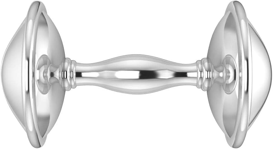 Sterling Silver Beaded Dumbbell Rattle for Newborn Baby Boy and Baby Girl - Non-tarnishing, Durable, and Custom Engravable Gift - Packaged in a Beautiful Gift Box