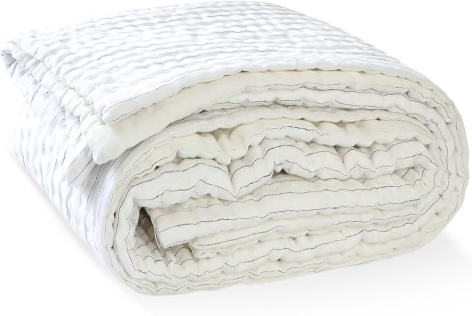 Striped Linen Quilt in Ivory (Twin)