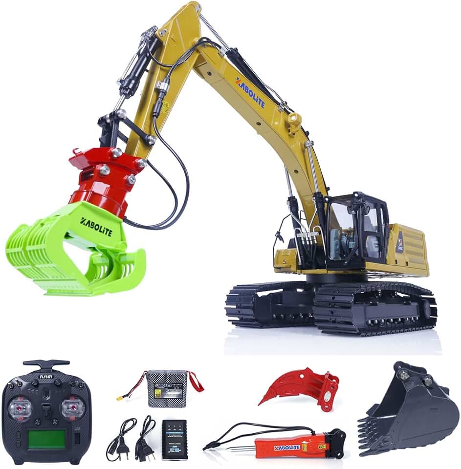 Kabolite 1/18 RC Hydraulic Excavator K961 100S RTR Electric Breaker Hammer Manual Quick-Release Remote Control Digger Light Sound System Construction Vehicle Model