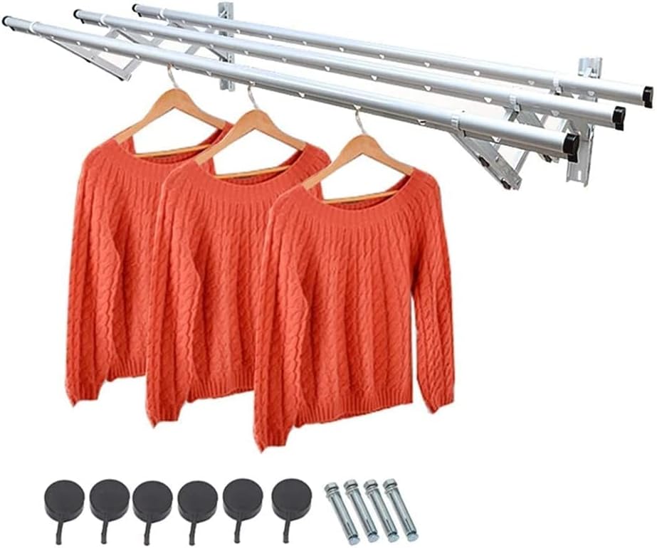 Extendable Folding Airer Clothes Drying Rack Wall Mounted Retractable Laundry Washing Cloth Line Bathroom Towel Rack Bar Easy Storage