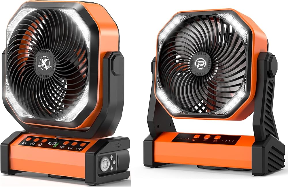 KITWLEMEN 20000mAh 9-Inch Auto-Oscillating Camping Fan & 8-Inch Camping Fan, 9/4 Speeds for Powerful Cooling - Ideal for Indoor and Outdoor Use