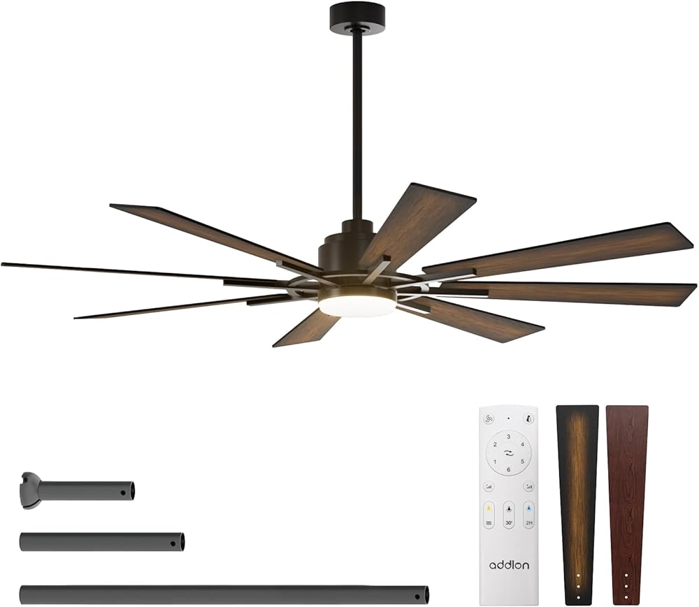 addlon Ceiling Fans with Lights, 72'' Indoor/Outdoor Black Ceiling Fan with Remote Control, Reversible DC Motor, 8 Blades, 3CCT, Dimmable, Noiseless, Ceiling Fan for Bedroom, Farmhouse, Living Room