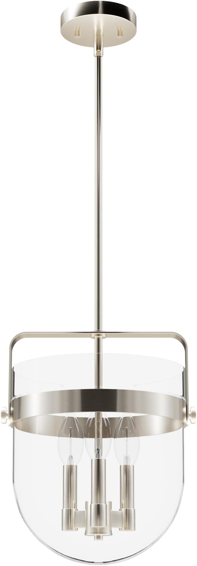 Hunter - Karloff 3-light Brushed Nickel, Medium Size Pendant Light, Dimmable, Casual Style, Urn Shaped, for Bedrooms, Kitchens, Dining, Living Rooms - 19833