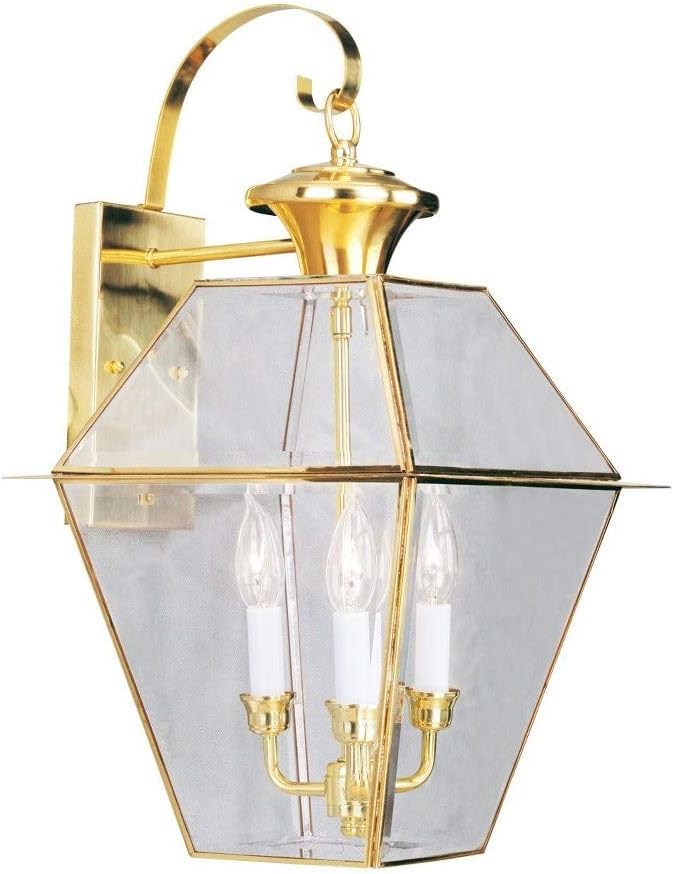 2381-02 Outdoor Wall Lantern with Clear Beveled Glass Shades, Polished Brass