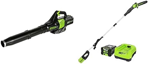 Greenworks 80V Jet Leaf Blower and 10 inch Brushless Cordless Polesaw Combo Kit, 2Ah Battery and Charger Included