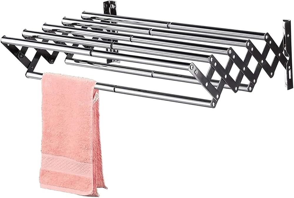 Foldable Clothes Airer Wall Mounted Drying Rack Clothes Drying Rail Stainless Steel Folds Clothes Horse Laundry Dryer Hanging Garment Stand Easy Storage (Size : 50cm77cm)