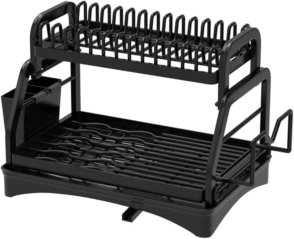 Dish Rack Kitchen Counter Dish Organizer Rack with Drainboard and Utensil Holders Dish Drainer