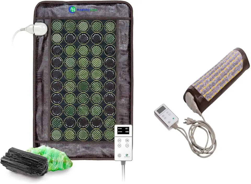 HealthyLine Far Infrared Heating Pad - Natural Jade and Tourmaline Stones Medium with Infrared Amethyst Heated Bolster Pillow