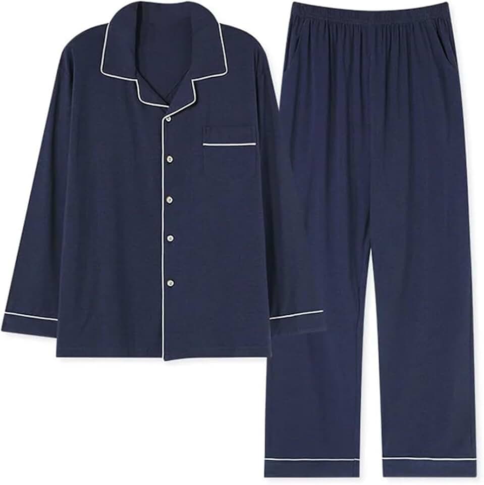 Men's Pajamas Set Spring and Autumn Long-Sleeved Soft Cotton Pajamas Cardigan Loungewear