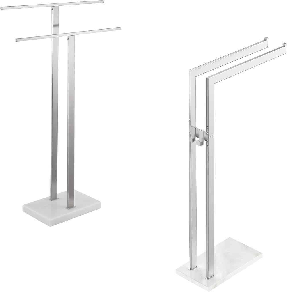 KES Standing Towel Rack 2-Tier Towel Rack Stand with Marble Base Bathroom Towel Rack with Hooks Freestanding, BTH217-2-KES+BTH227-2-NEW