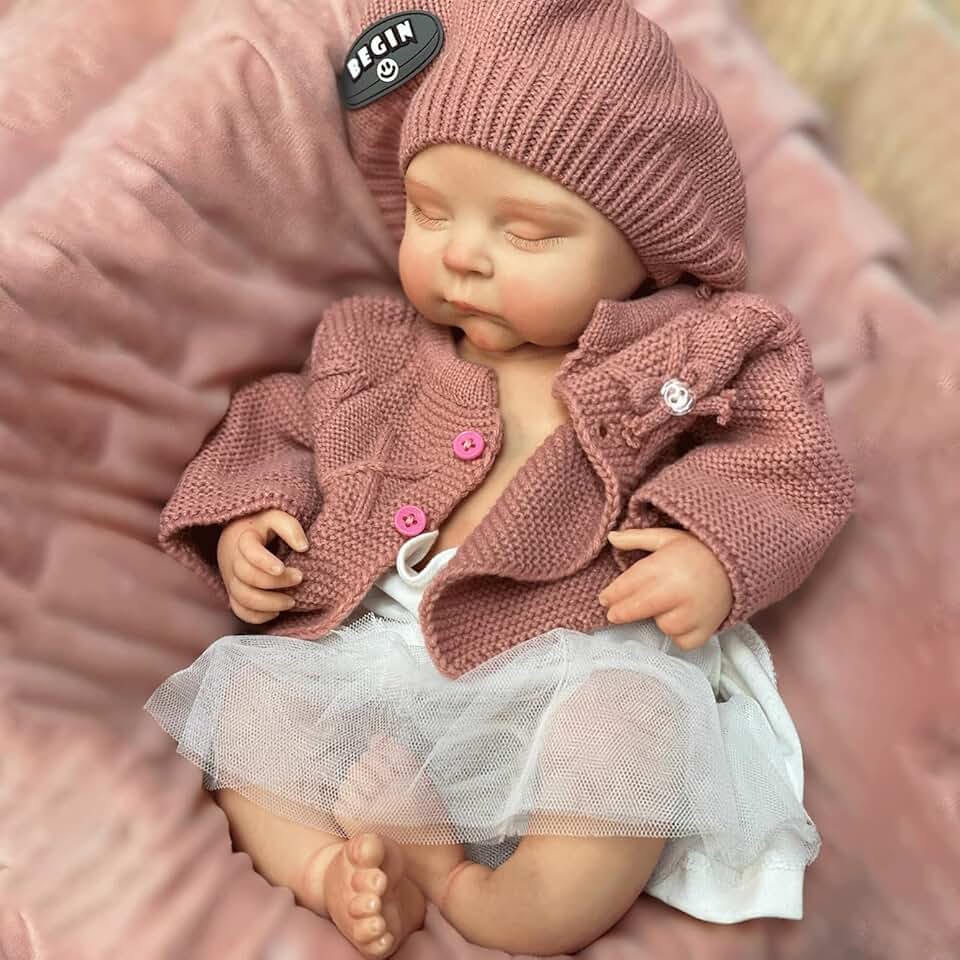 18 inches Full Silicone Newborn Baby Doll - Full Platinum Silicone Body Lifelike Peaches Reborn Baby Doll Anatomically Correct Baby with Toy Accessories