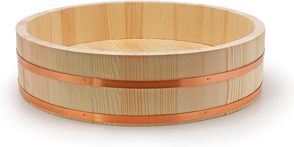 28 Inch Large Hangiri,Wooden Hangiri Sushi Rice Mixing Bowl Tub Sushi Oke Copper Bands (28inch) Oversized for Sushi Restaurant Kitchen