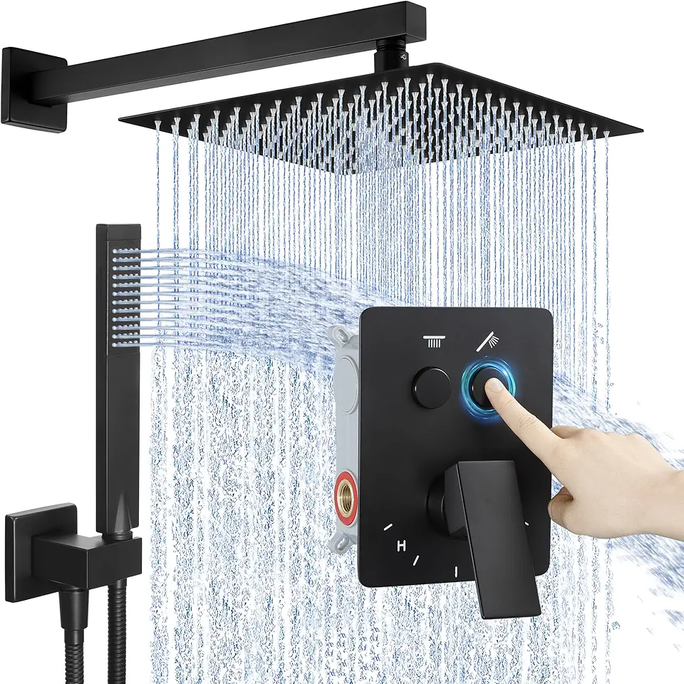 KES Shower Faucet Set with Push-Button Diverter, 12-Inch Rain Shower Head with Handheld Spray, Matte Black Shower System (cUPC Certified Shower Valve Included), XB6245S12-BK