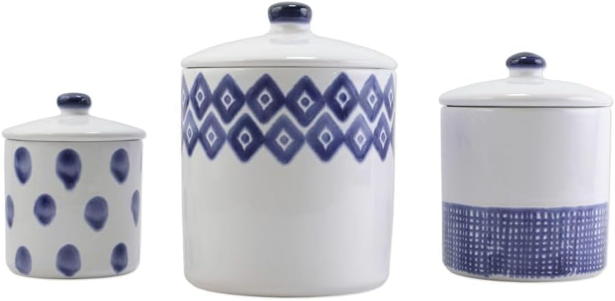 Vietri viva Santorini Canister Set, Ceramic Canisters with Lids, Kitchen Canisters for Countertop