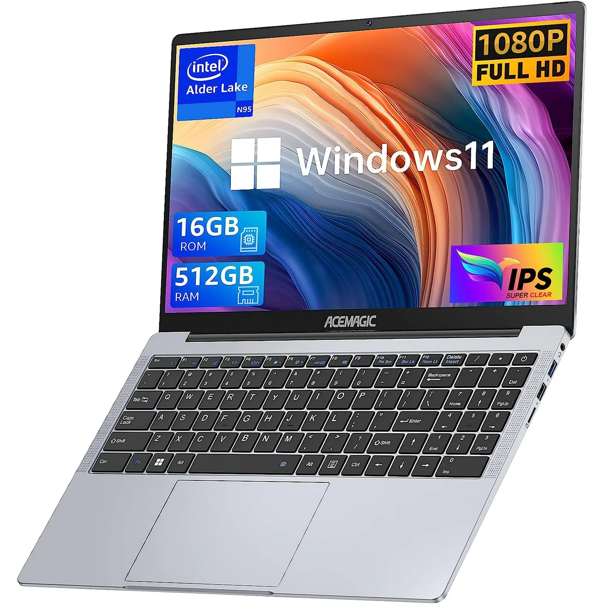 Laptop 15.6 FHD 16GB 512GB Intel Quad-Core 12th Alder Lake N95 with Windows 11 Pro