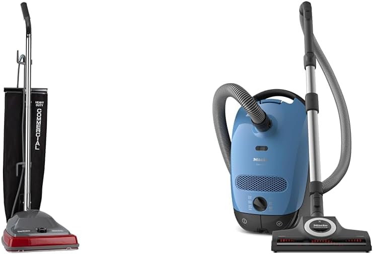 Sanitaire Upright Vacuum and Miele Canister Vacuum Bundle - 12.2lb Upright with 800W Motor and Portable Canister with 6 Suction Settings