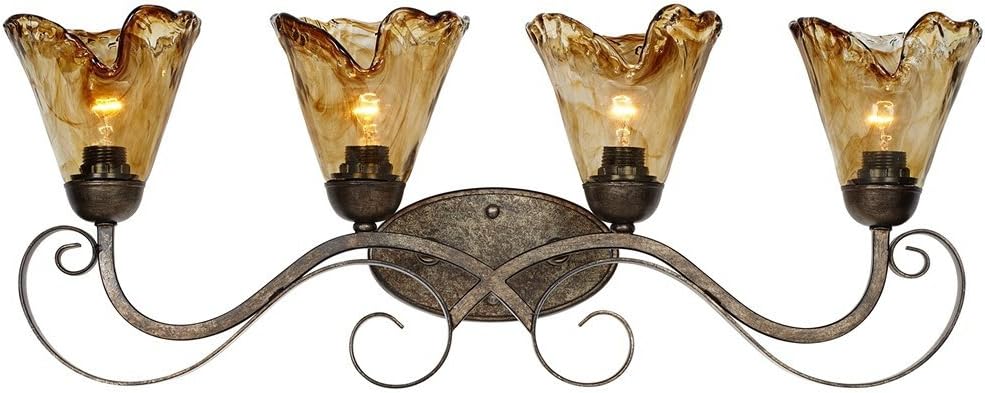 Franklin Iron Works Amber Scroll Rustic Vintage Wall Mount Light Golden Bronze Silver Metal 29 1/2